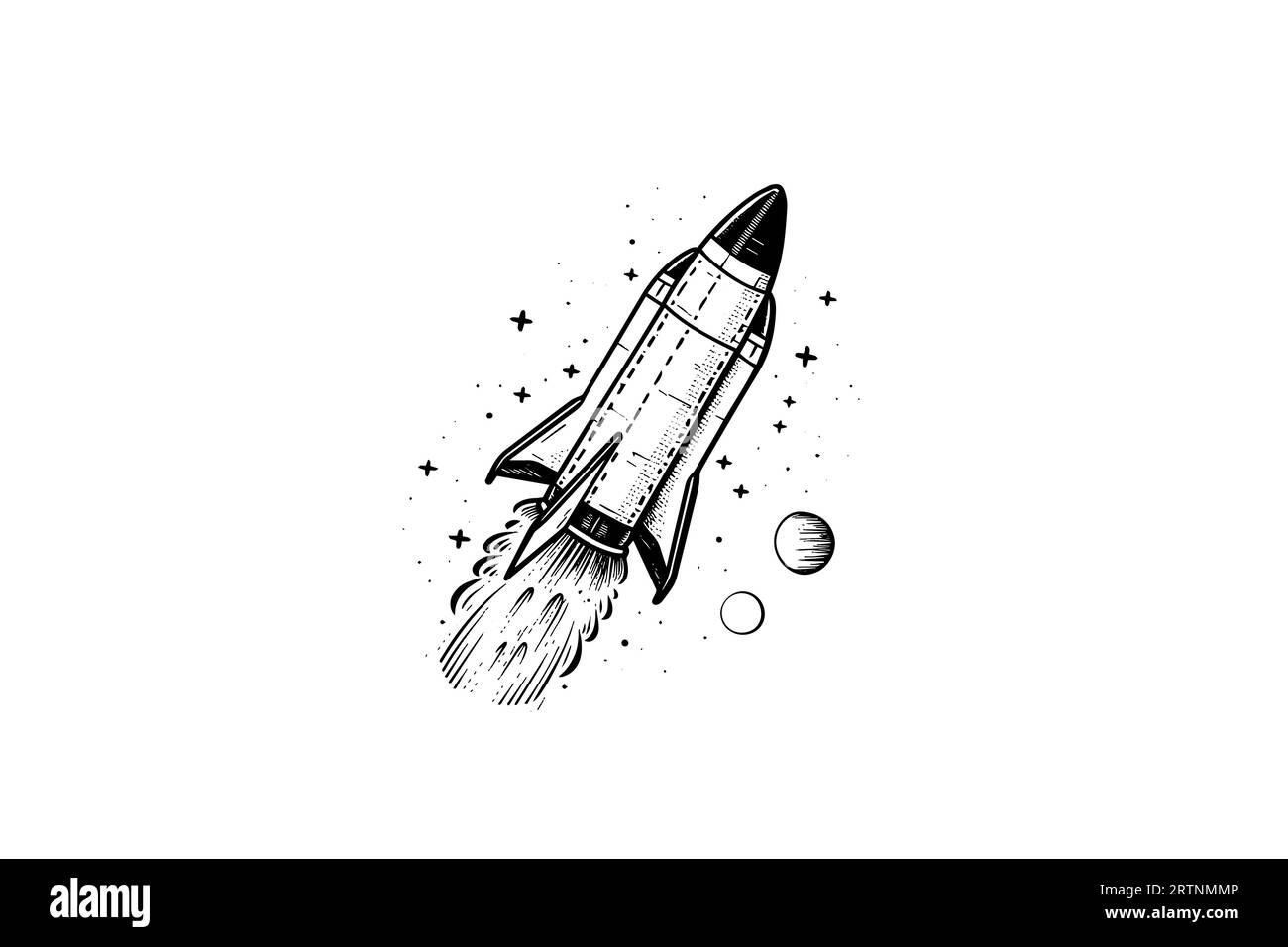Dessin de fusée d'espace soufflant illustration vectorielle de style de gravure. Illustration de Vecteur