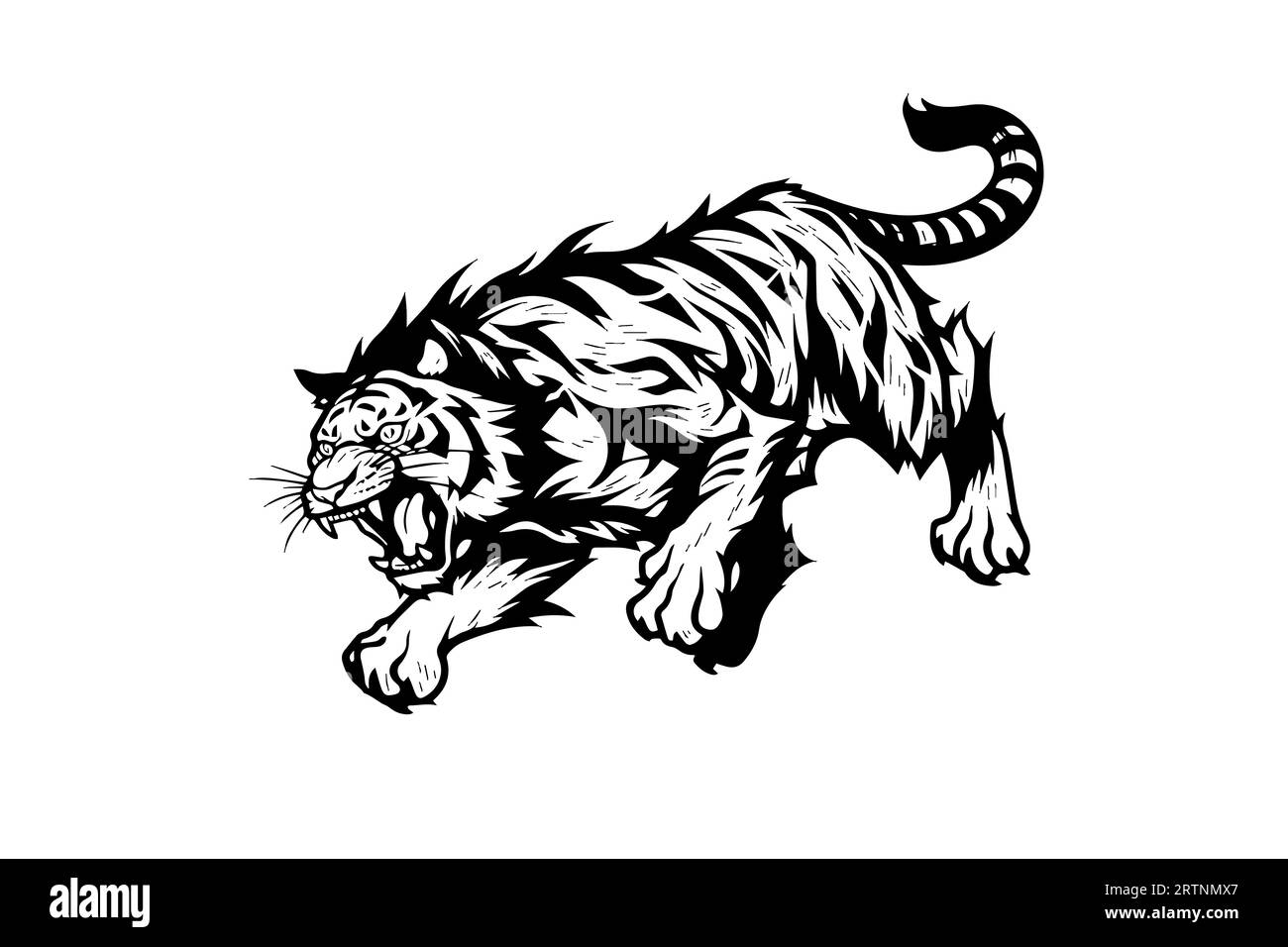 Conception de sport ou de tatouage de mascotte de tigre. Illustration vectorielle noir et blanc logo art signe. Illustration de Vecteur