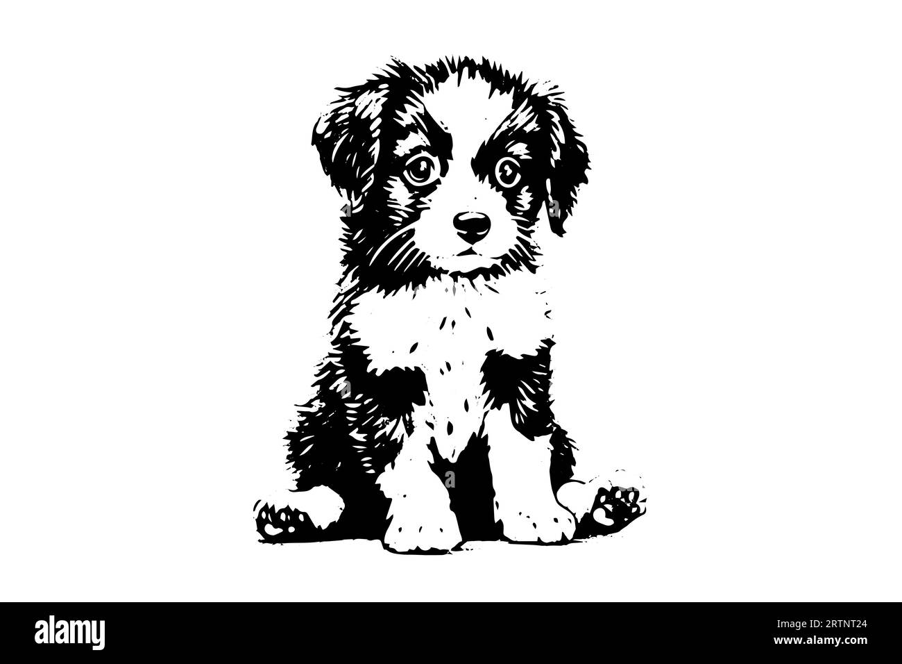 Croquis à l'encre dessiné à la main mignon chiot. Chien dans l'illustration vectorielle de style de gravure. Illustration de Vecteur