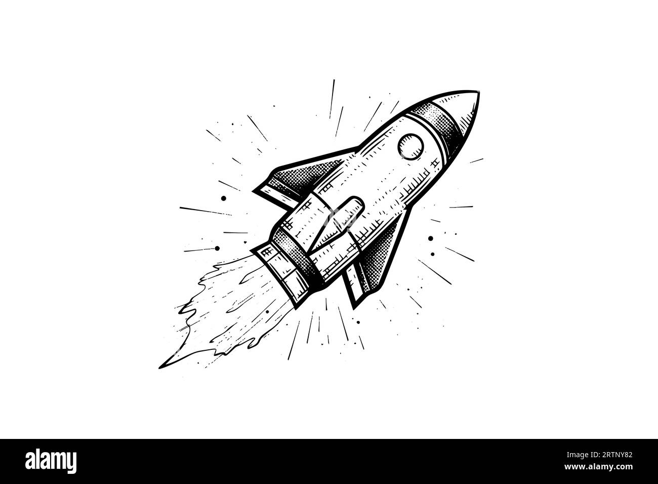 Dessin de fusée d'espace soufflant illustration vectorielle de style de gravure. Illustration de Vecteur