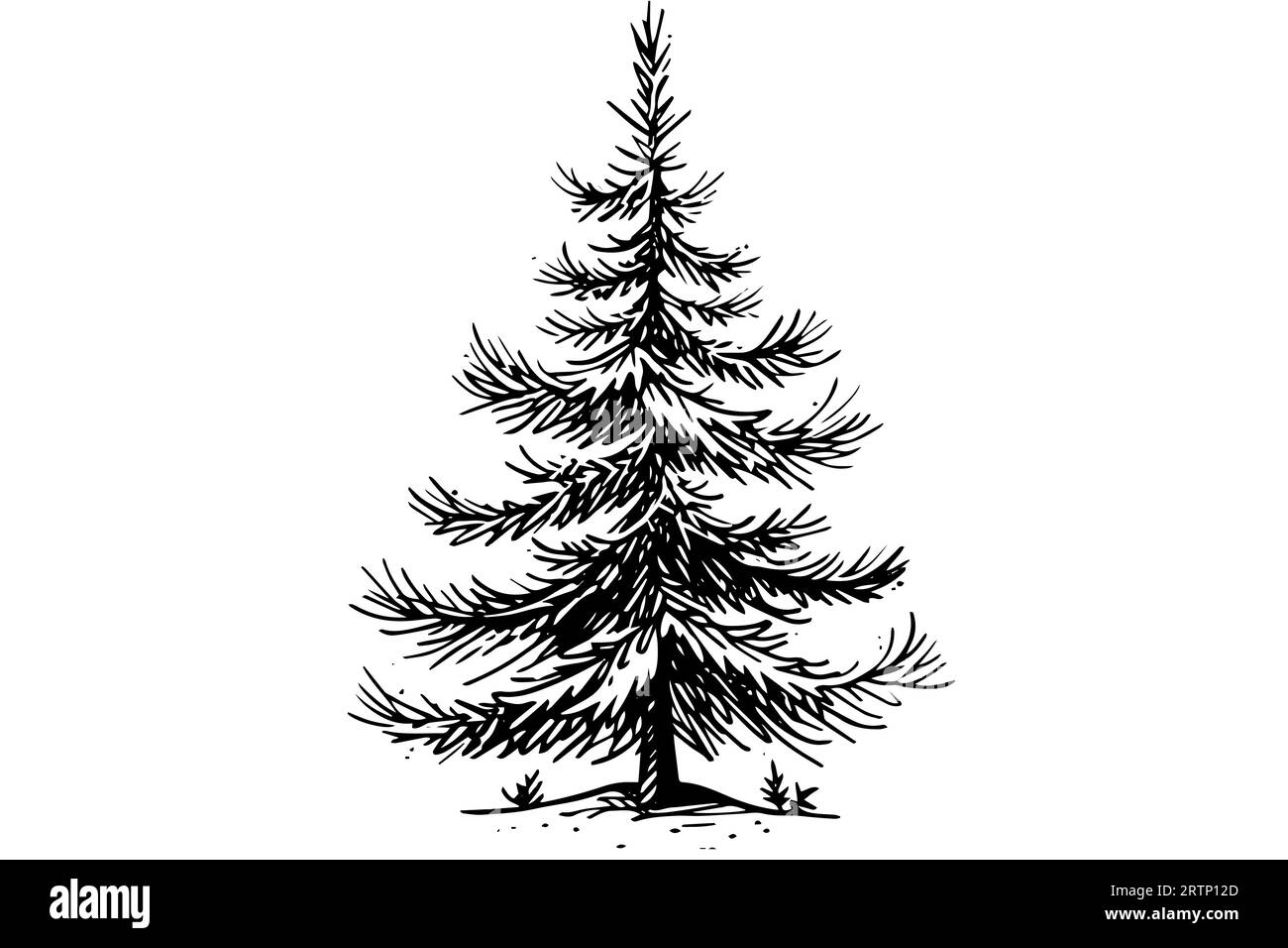 Illustration vectorielle d'arbre de Noël. Croquis à l'encre dessiné à la main. Image de style gravure. Illustration de Vecteur