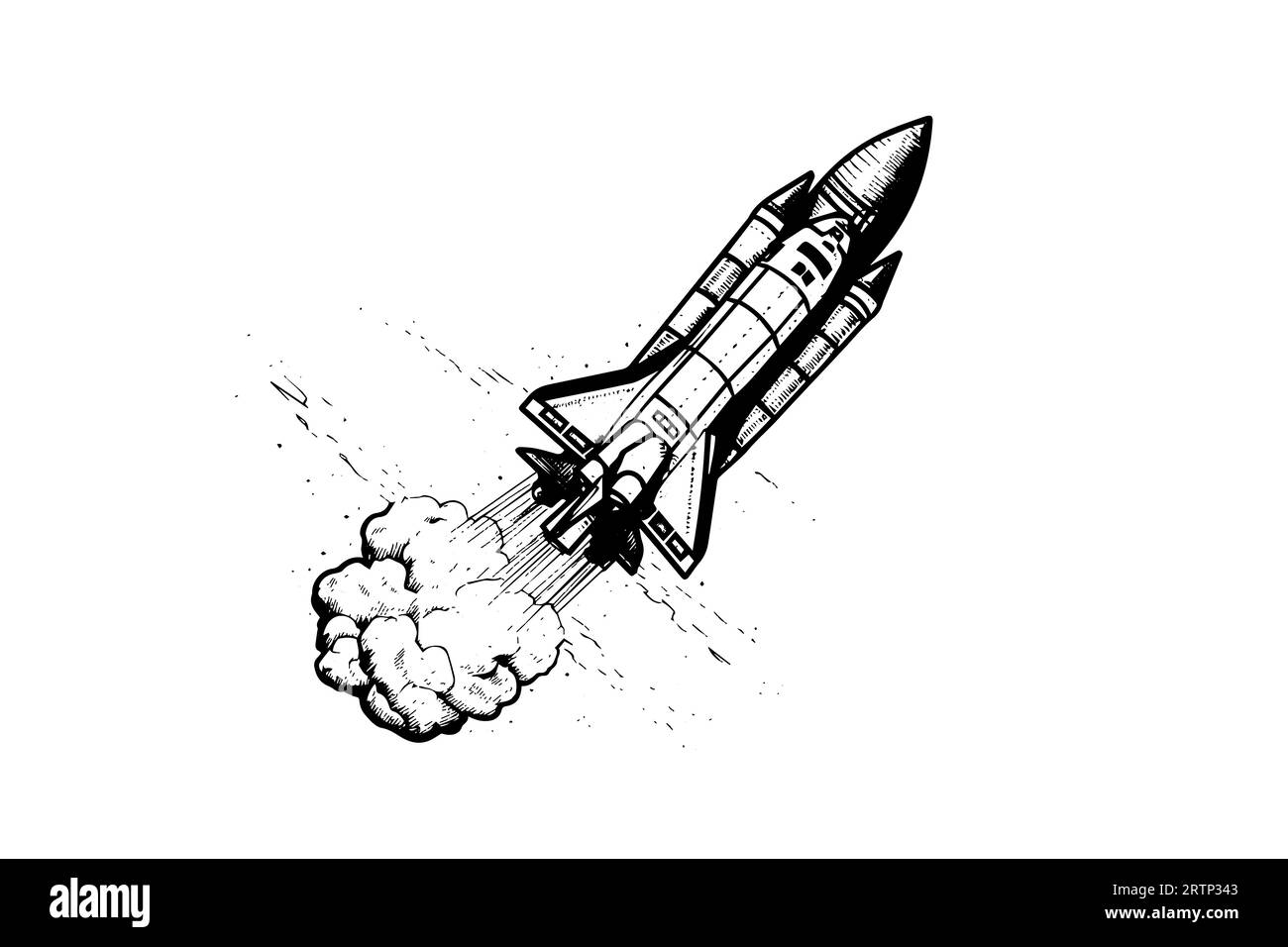 Dessin de fusée d'espace soufflant illustration vectorielle de style de gravure. Illustration de Vecteur