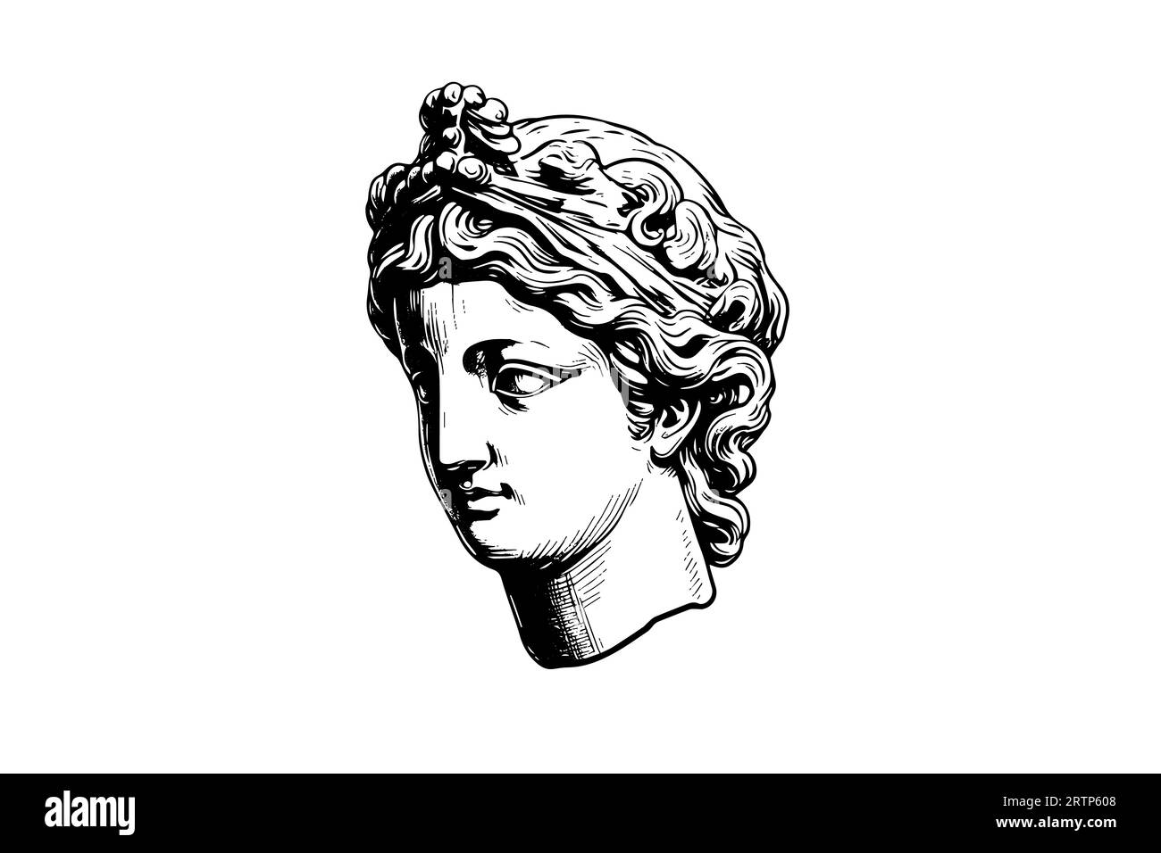 Tête de statue antique de sculpture grecque esquisse gravure style illustration vectorielle. Illustration de Vecteur