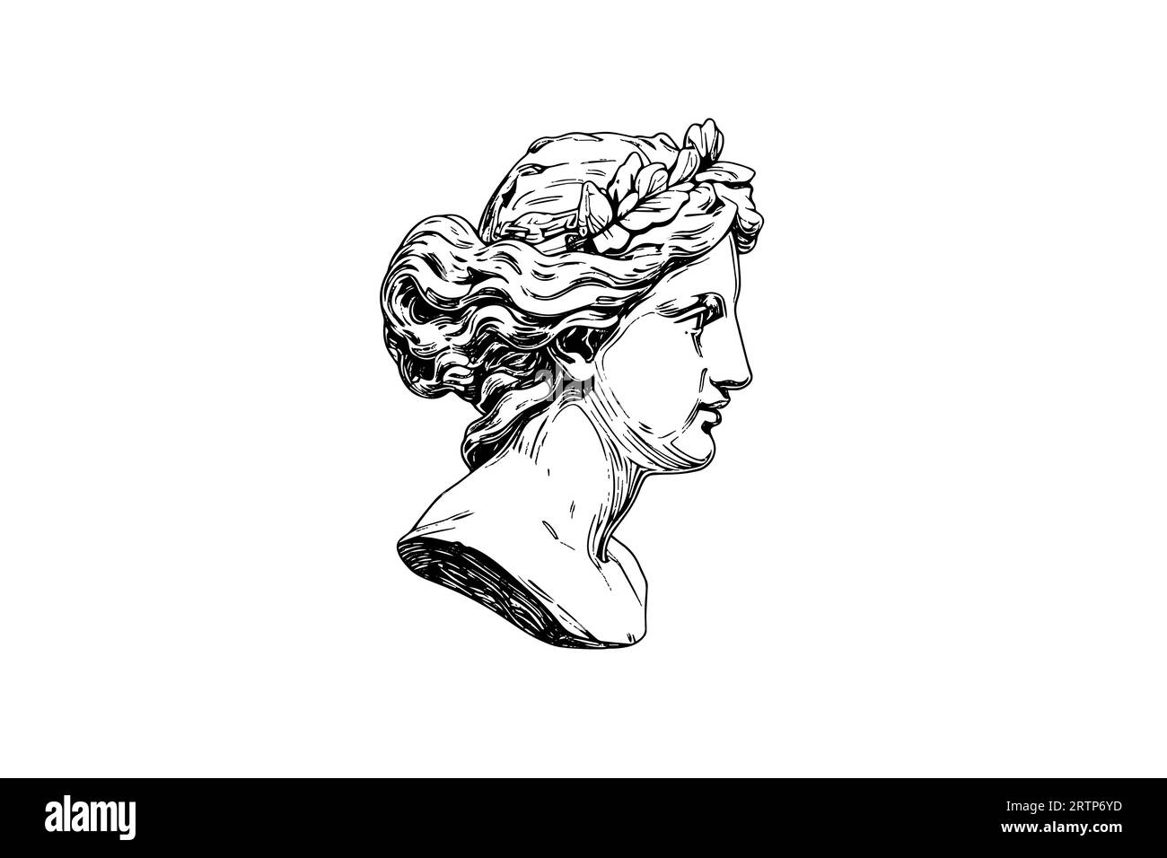 Tête de statue antique de sculpture grecque esquisse gravure style illustration vectorielle. Illustration de Vecteur