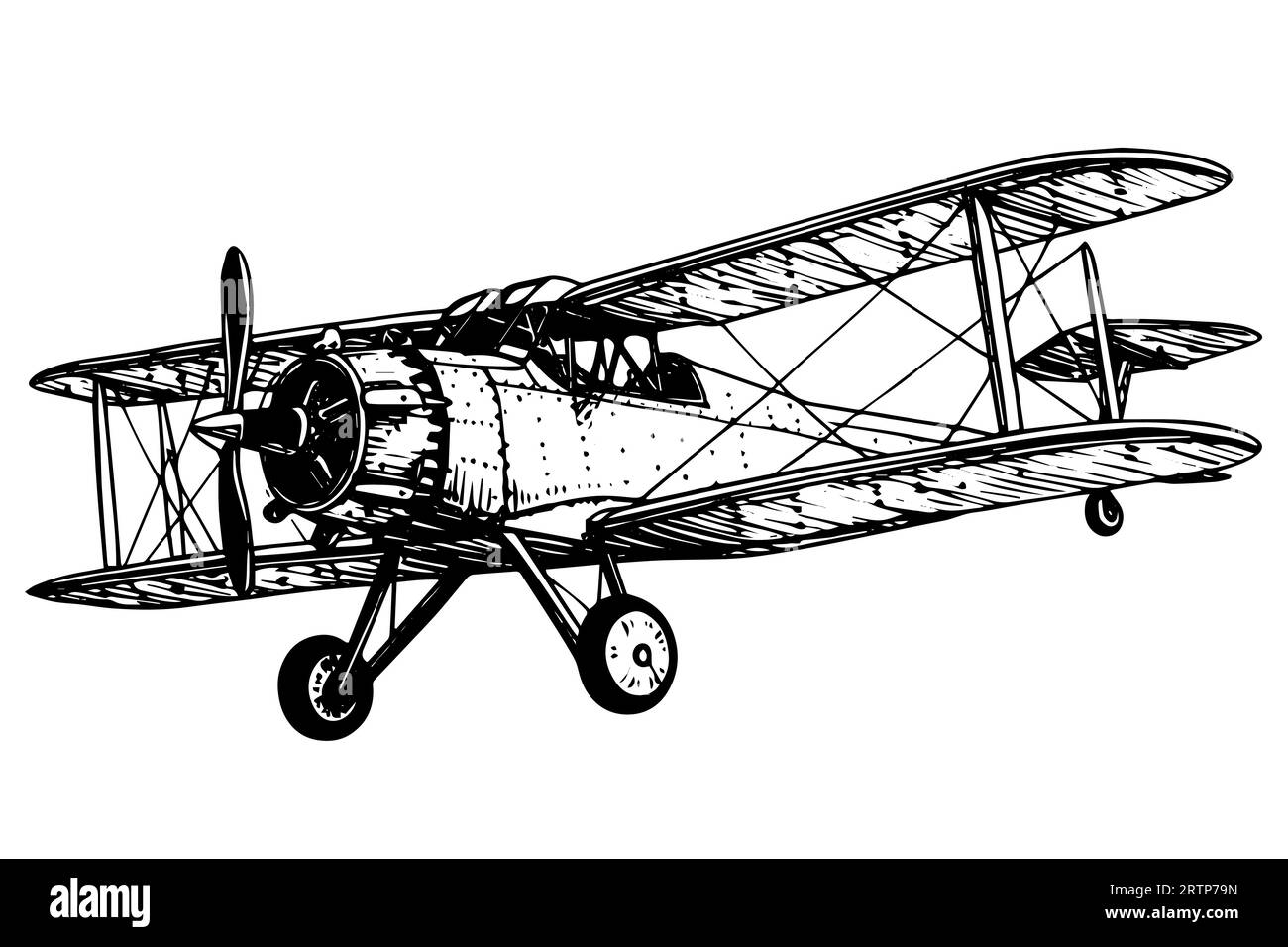 Croquis à l'encre dessiné à la main d'un avion. Illustration vectorielle de style de gravure. Illustration de Vecteur