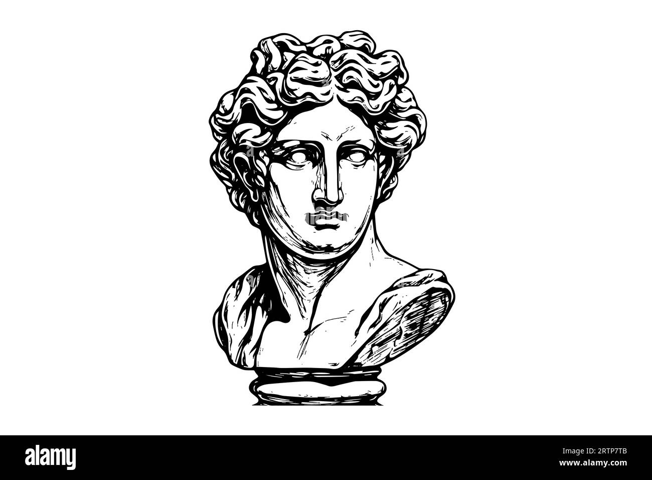 Tête de statue antique de sculpture grecque esquisse gravure style illustration vectorielle. Illustration de Vecteur