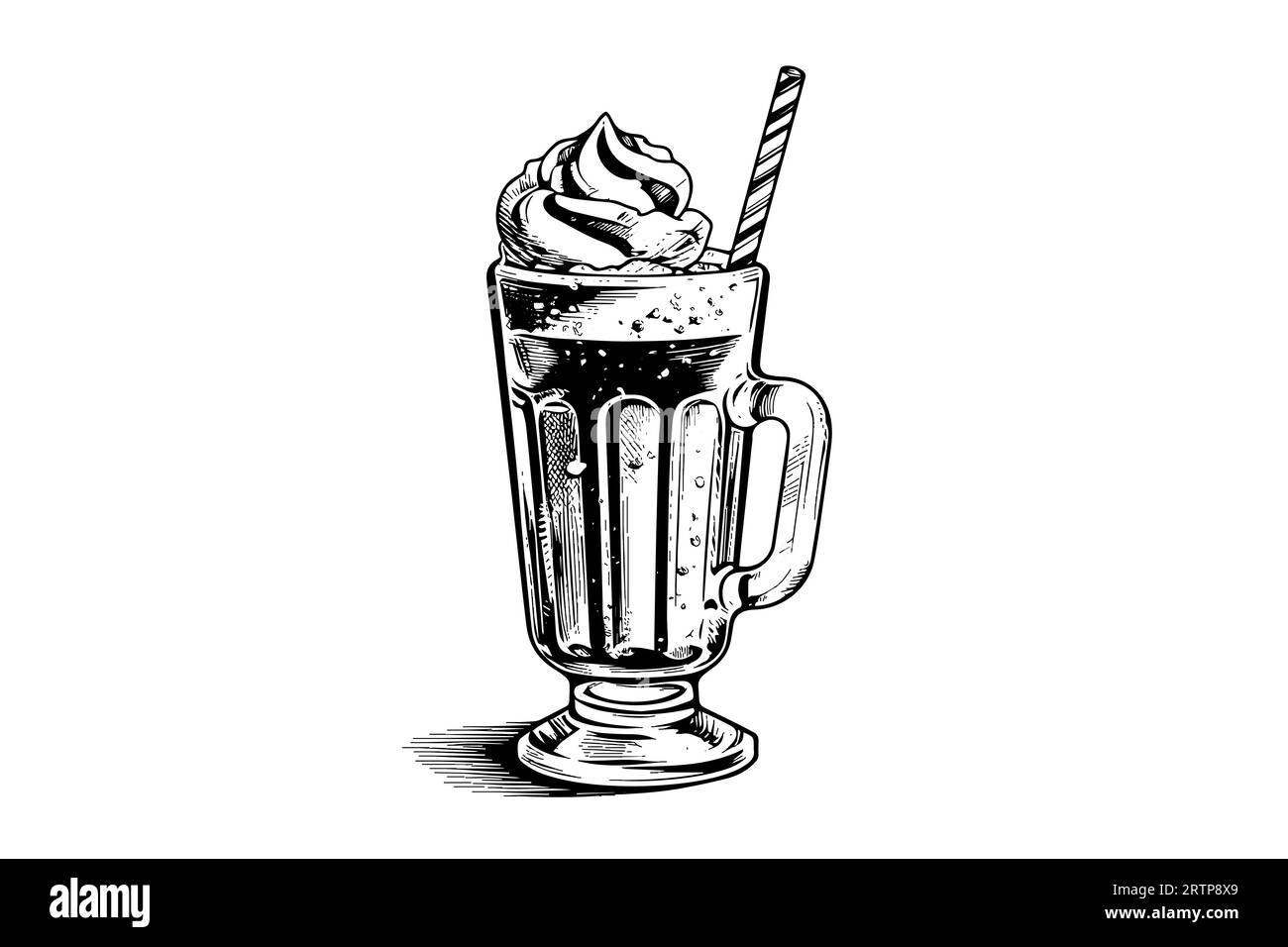 Illustration vectorielle de gravure de croquis de milk shake au chocolat. Composition isolée en noir et blanc. Illustration de Vecteur