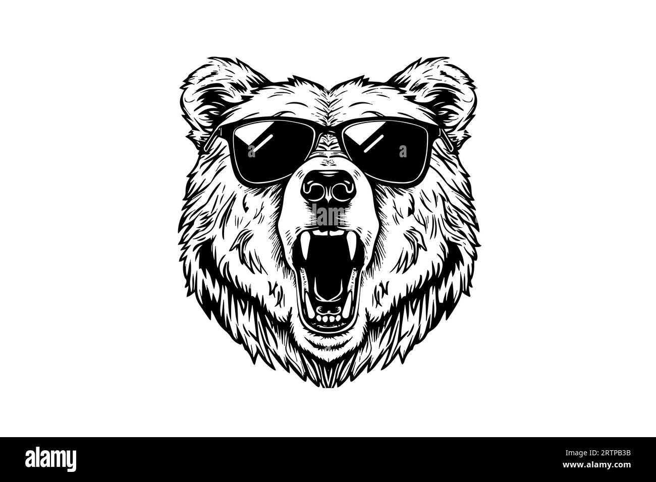 Tête d'ours dans les lunettes logotype illustration de style de gravure vectorielle. Illustration de Vecteur