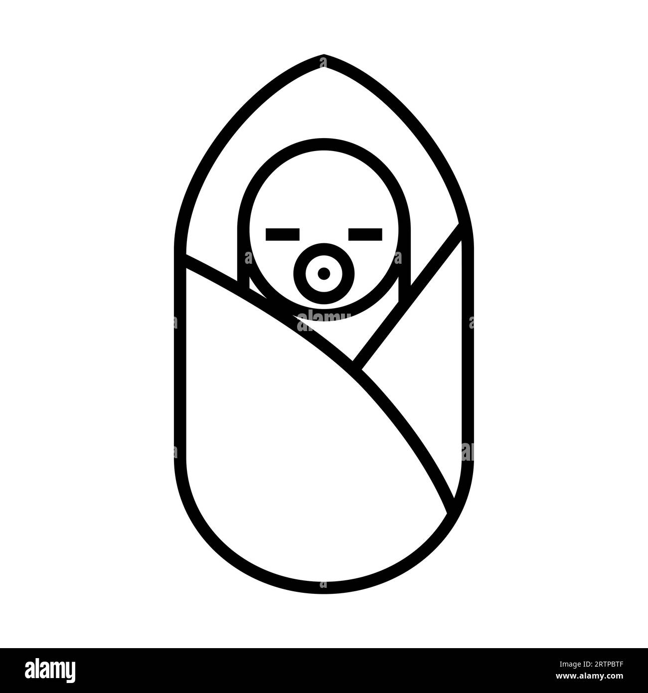 Contour simple de bébé endormi enveloppé dans l'icône vectorielle de couverture Illustration de Vecteur