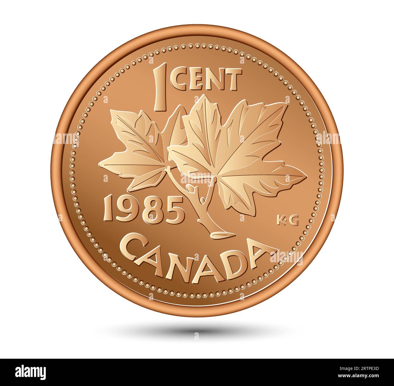 Canadian Penny pièce d'un cent sur fond blanc, représentant une branche d'érable avec des feuilles. Illustration vectorielle. Illustration de Vecteur