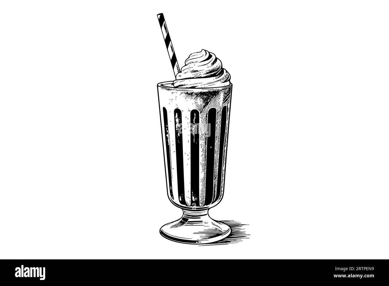 Illustration vectorielle de gravure de croquis de milk shake au chocolat. Composition isolée en noir et blanc. Illustration de Vecteur