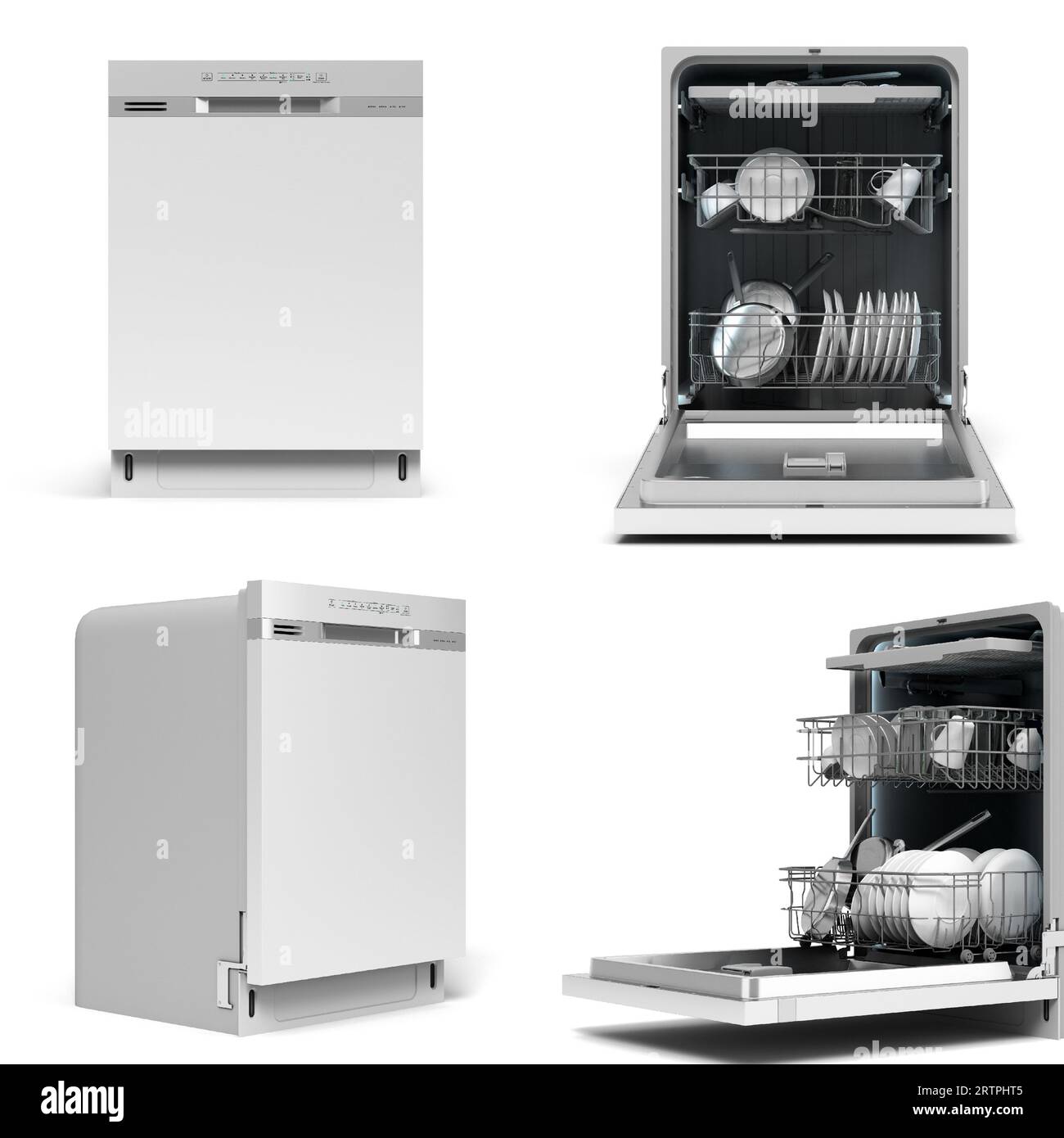 Ensemble de nouveau lave-vaisselle moderne rendu 3d sur blanc Banque D'Images