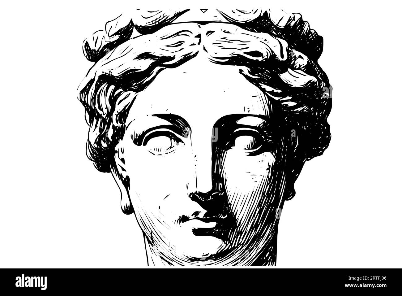 Tête de statue de sculpture grecque dessin de style gravure à la main. Illustration vectorielle. Image pour impression, tatouage, et votre conception. Illustration de Vecteur