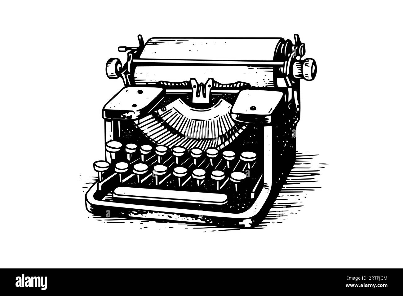 Vector illustration dessinée à la main de la machine à écrire rétro dans le style gravé vintage. Illustration de Vecteur