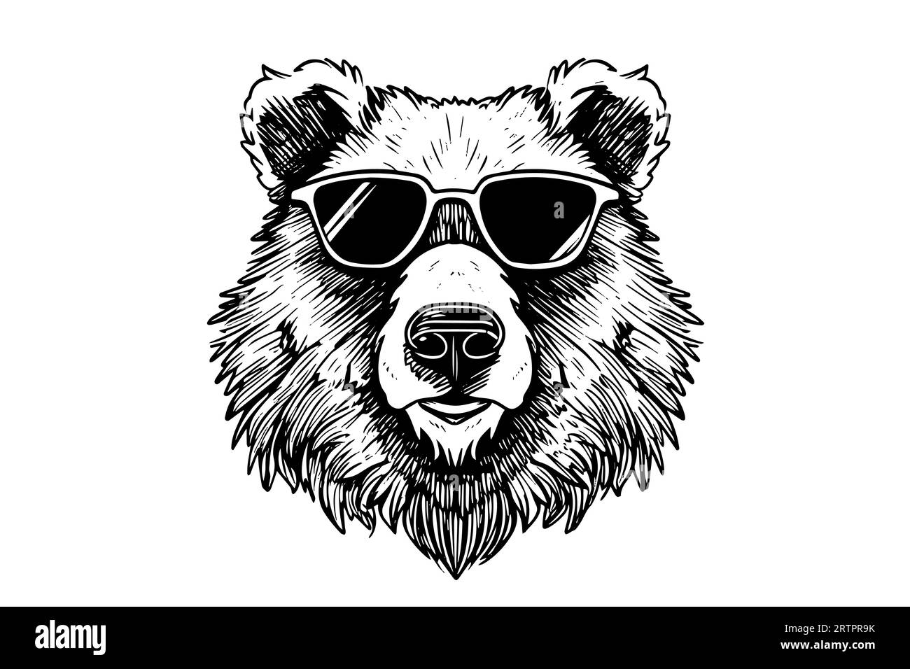 Tête d'ours dans les lunettes logotype illustration de style de gravure vectorielle. Illustration de Vecteur