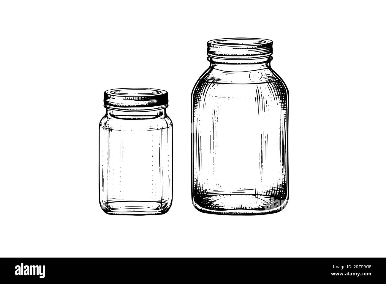 Croquis à l'encre des pots en verre vides. Illustration de gravure noire vintage Vector. Illustration de Vecteur