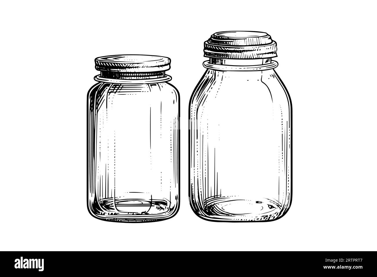 Croquis à l'encre des pots en verre vides. Illustration de gravure noire vintage Vector. Illustration de Vecteur