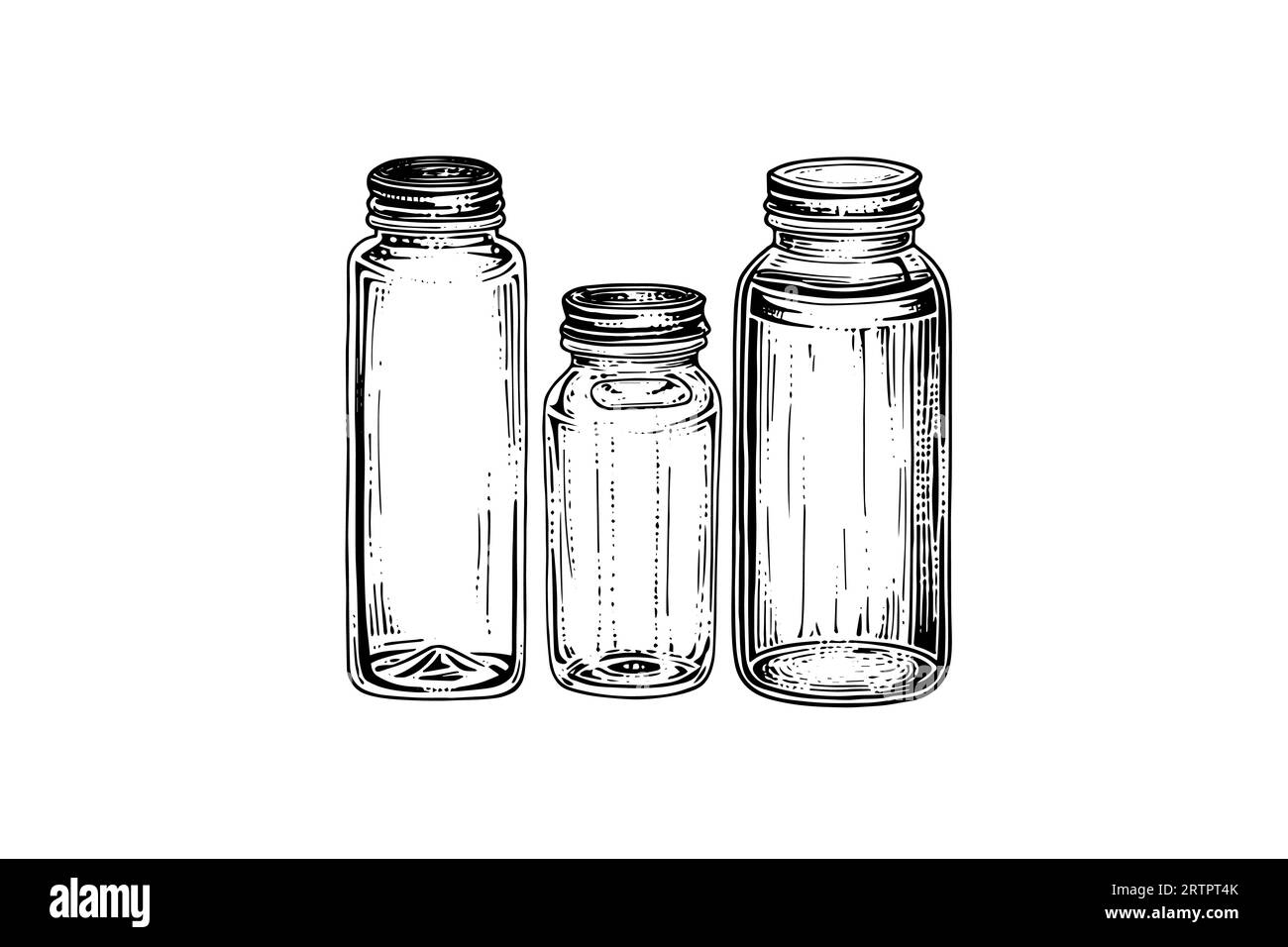 Croquis à l'encre des pots en verre vides. Illustration de gravure noire vintage Vector. Illustration de Vecteur