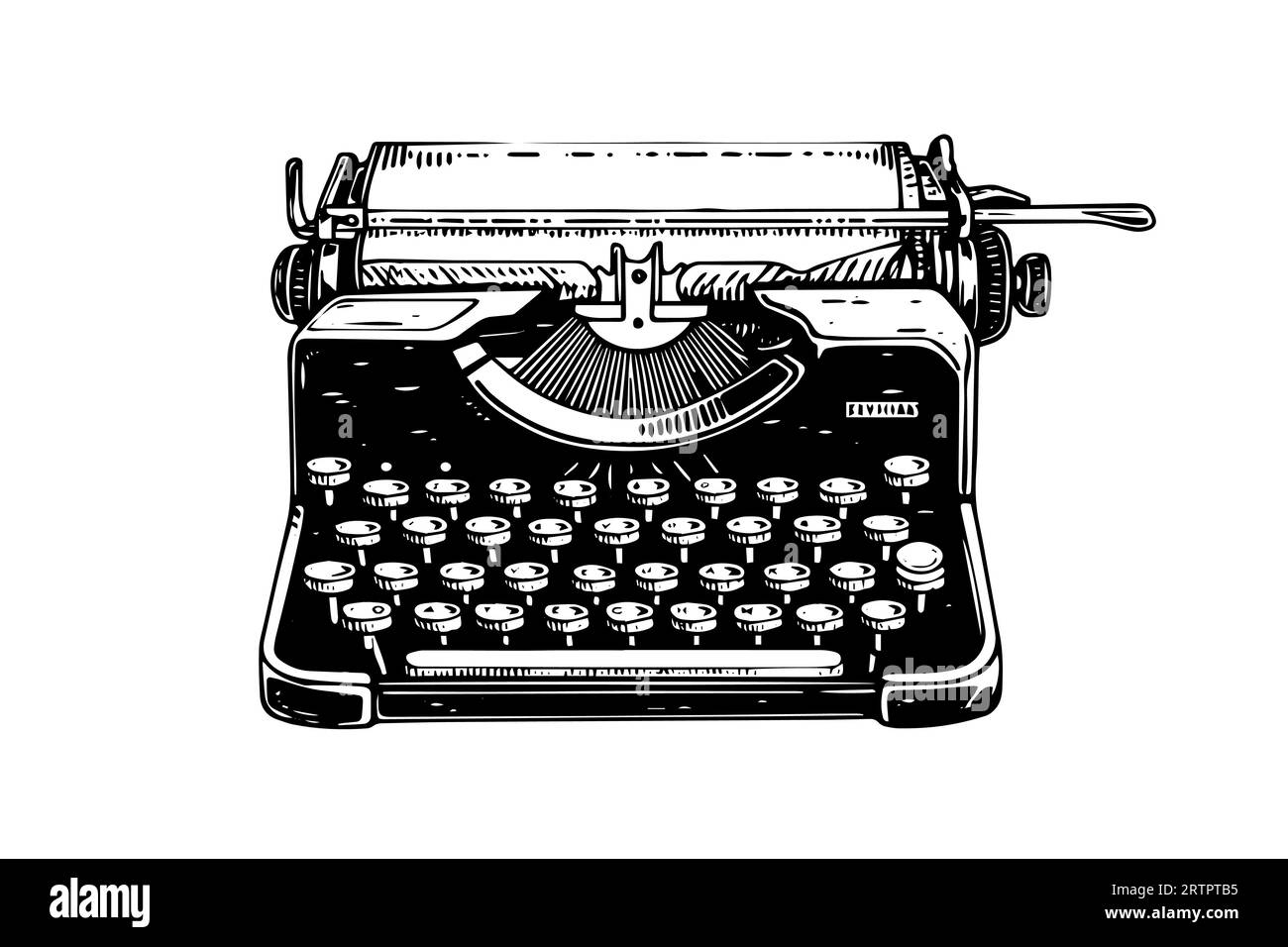 Vector illustration dessinée à la main de la machine à écrire rétro dans le style gravé vintage. Illustration de Vecteur