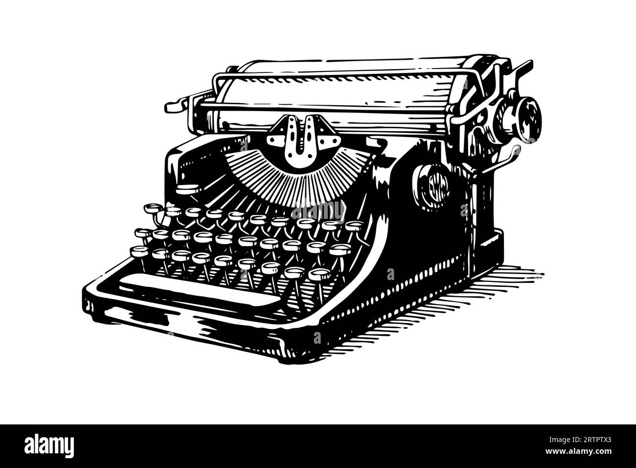 Vector illustration dessinée à la main de la machine à écrire rétro dans le style gravé vintage. Illustration de Vecteur