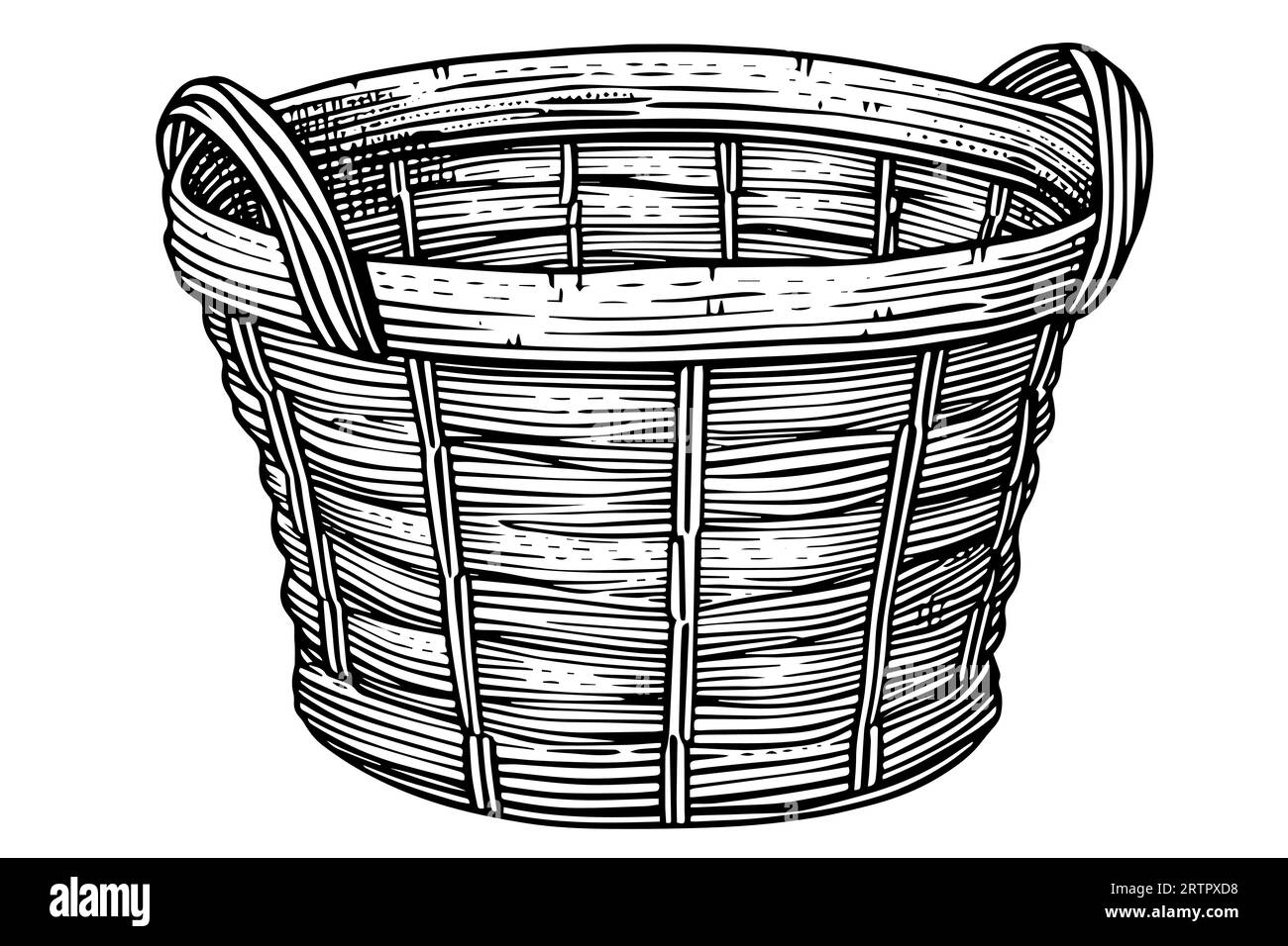 Croquis dessiné à la main du panier en osier. Illustration vectorielle de style gravé. Modèle pour vos travaux de conception. Illustration de Vecteur