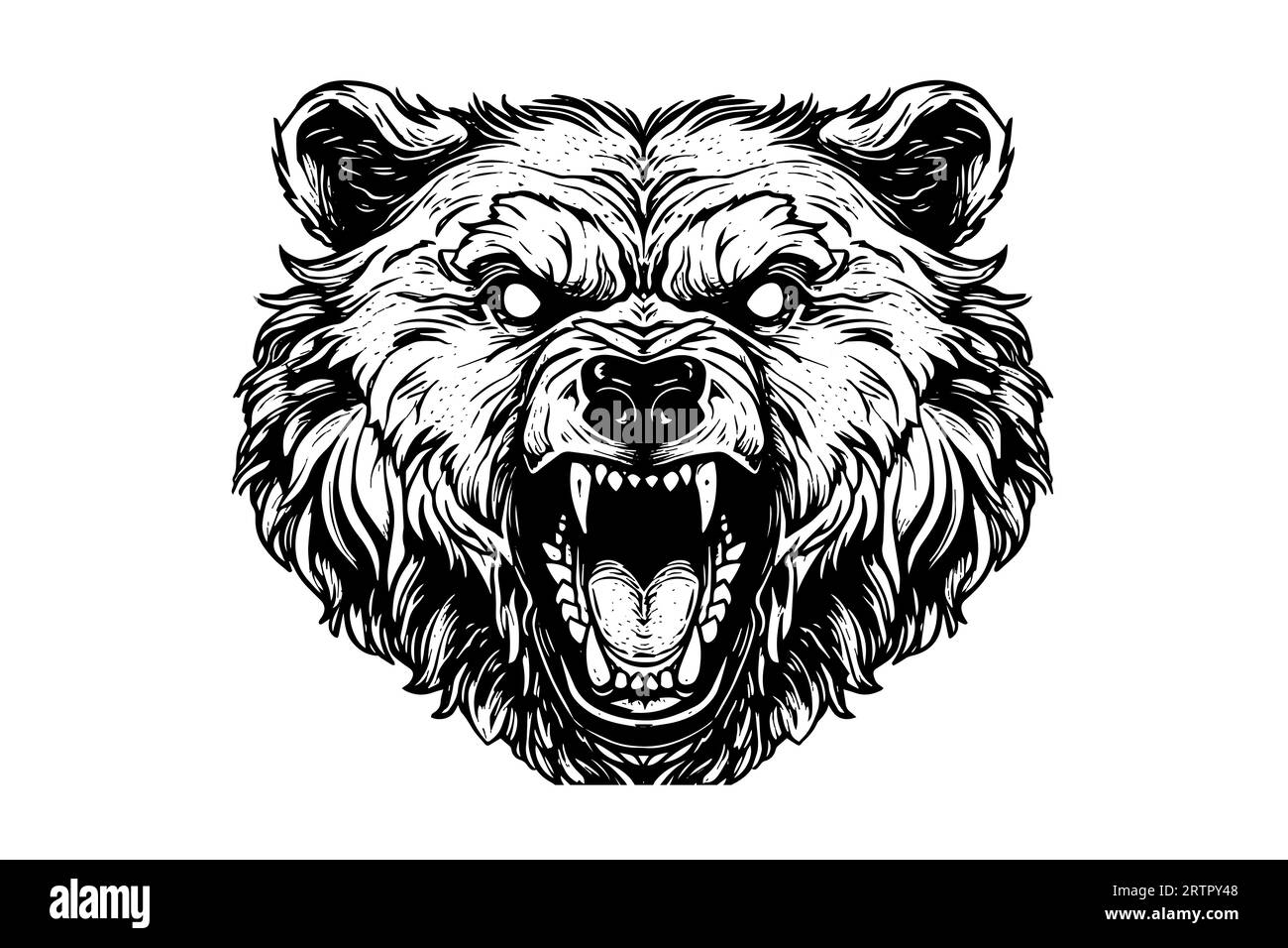 Illustration de style de gravure vectorielle de logo de tête grognant d'ours. Illustration de Vecteur