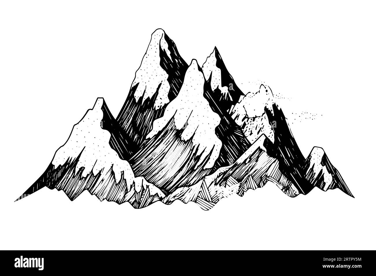Croquis à l'encre dessiné à la main de paysage de montagne. Illustration vectorielle de logotype de style gravé. Illustration de Vecteur