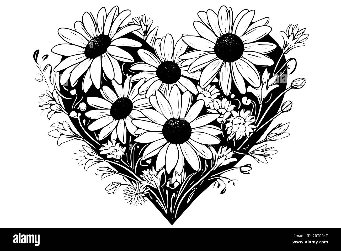 Croquis à l'encre de camomille dessiné à la main. Illustration vectorielle de gravure de bouquet de Marguerite. Illustration de Vecteur