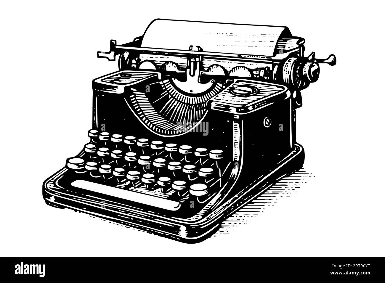 Vector illustration dessinée à la main de la machine à écrire rétro dans le style gravé vintage. Illustration de Vecteur