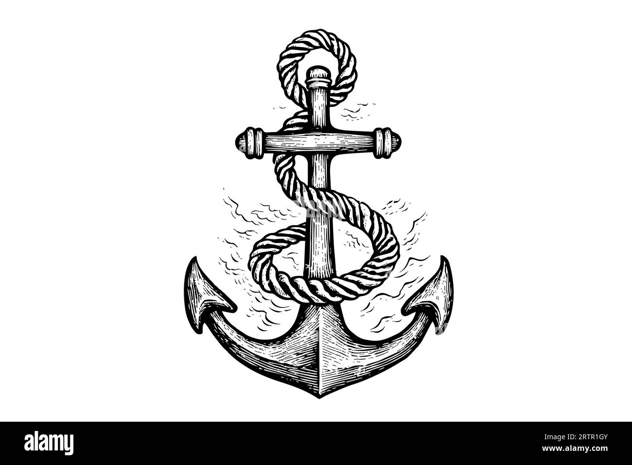 Ancre de mer de navire et corde dans le style de gravure vintage. Esquissez une illustration vectorielle dessinée à la main. Illustration de Vecteur
