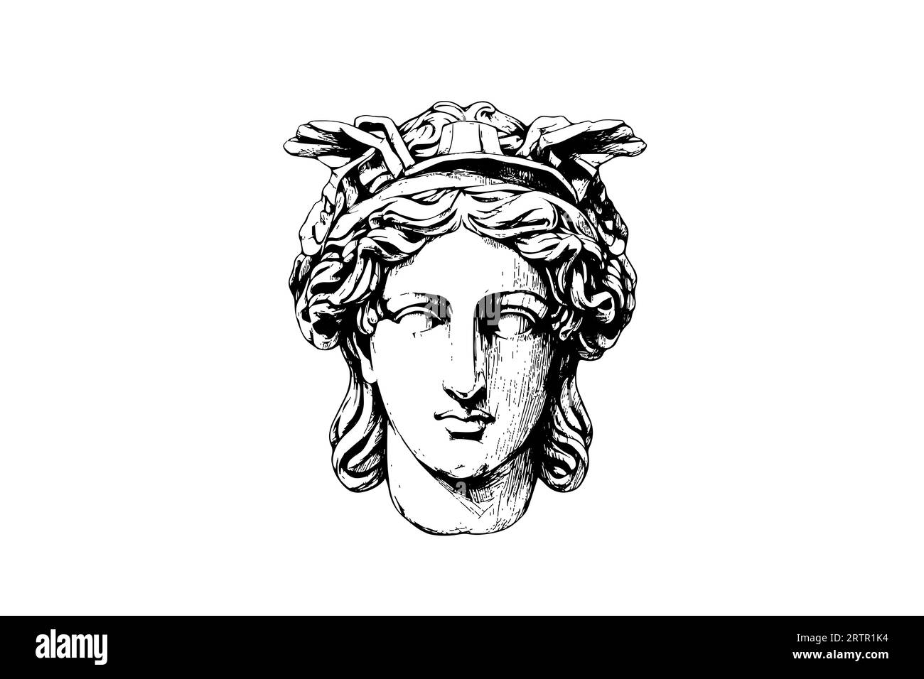 Tête de statue antique de sculpture grecque esquisse gravure style illustration vectorielle. Illustration de Vecteur