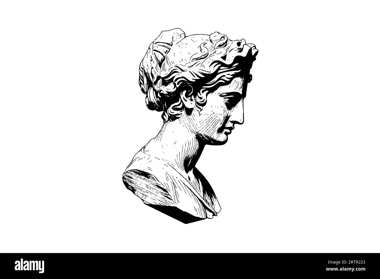 Tête de statue antique de sculpture grecque esquisse gravure style illustration vectorielle. Illustration de Vecteur