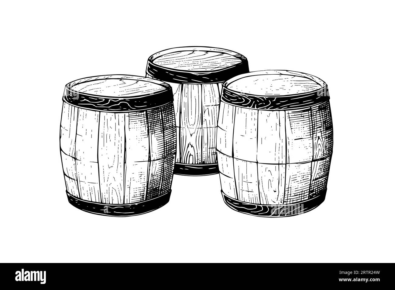 Tonneau en bois de chêne dessiné à la main dessin style gravure illustration vectorielle. Illustration de Vecteur
