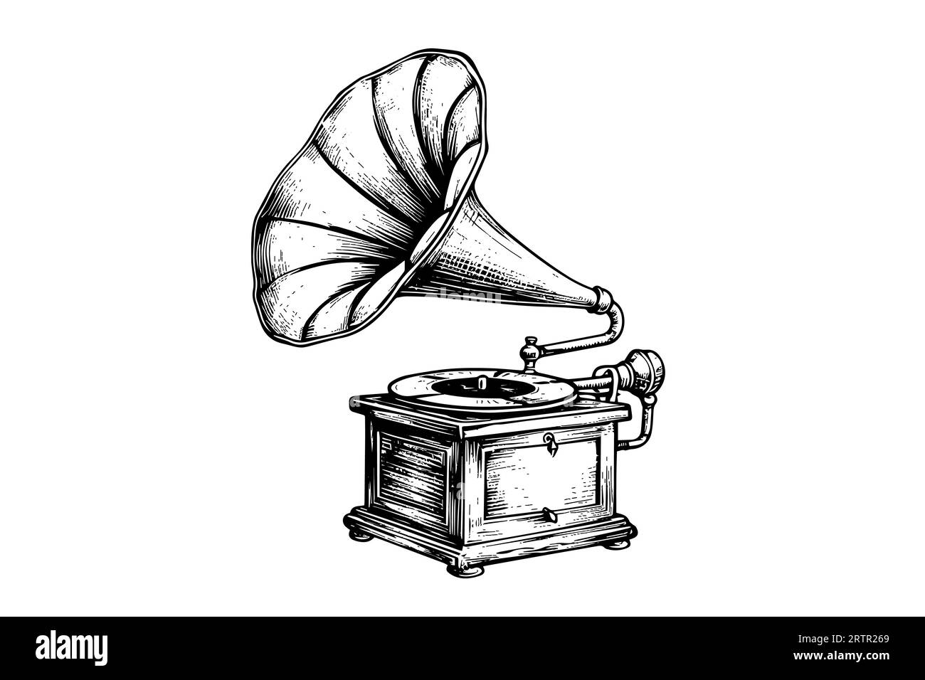 Rétro phonographe gramophone vintage illustration vectorielle gravée. Esquissez des dessins dessinés à la main Illustration de Vecteur