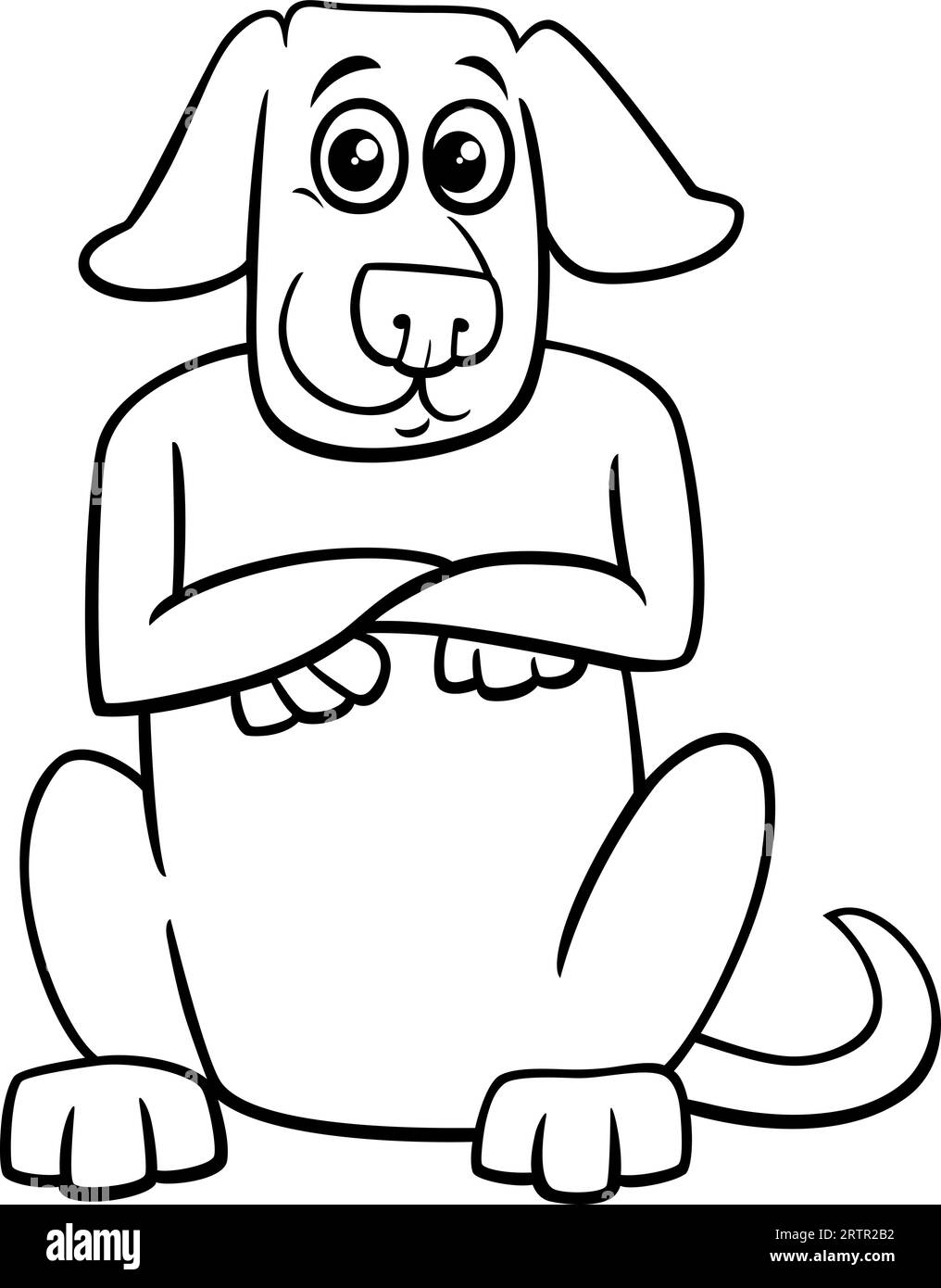 Illustration de dessin animé noir et blanc de la page de coloriage de personnage animal comique de chien assis Illustration de Vecteur