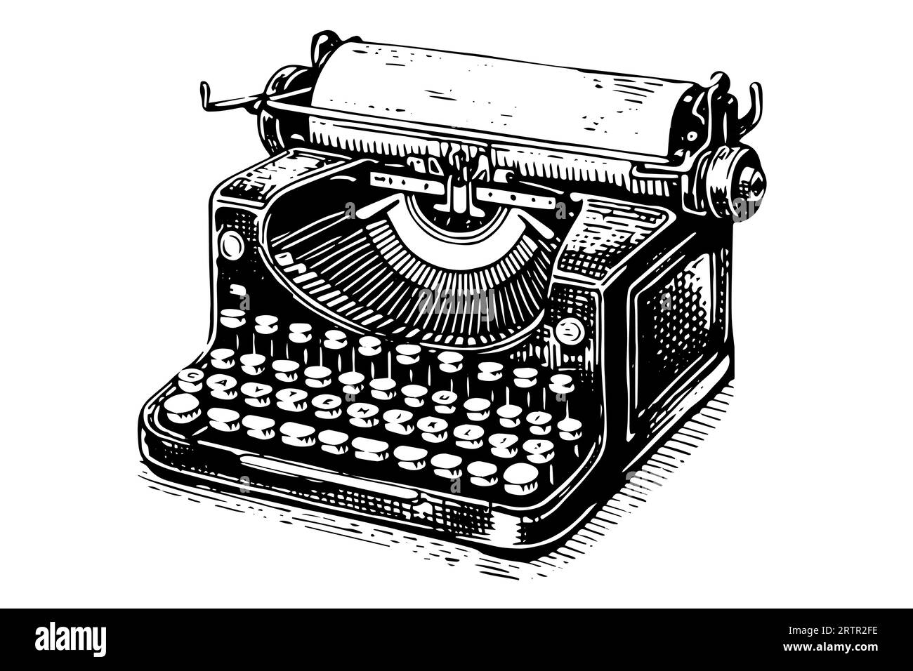 Vector illustration dessinée à la main de la machine à écrire rétro dans le style gravé vintage. Illustration de Vecteur