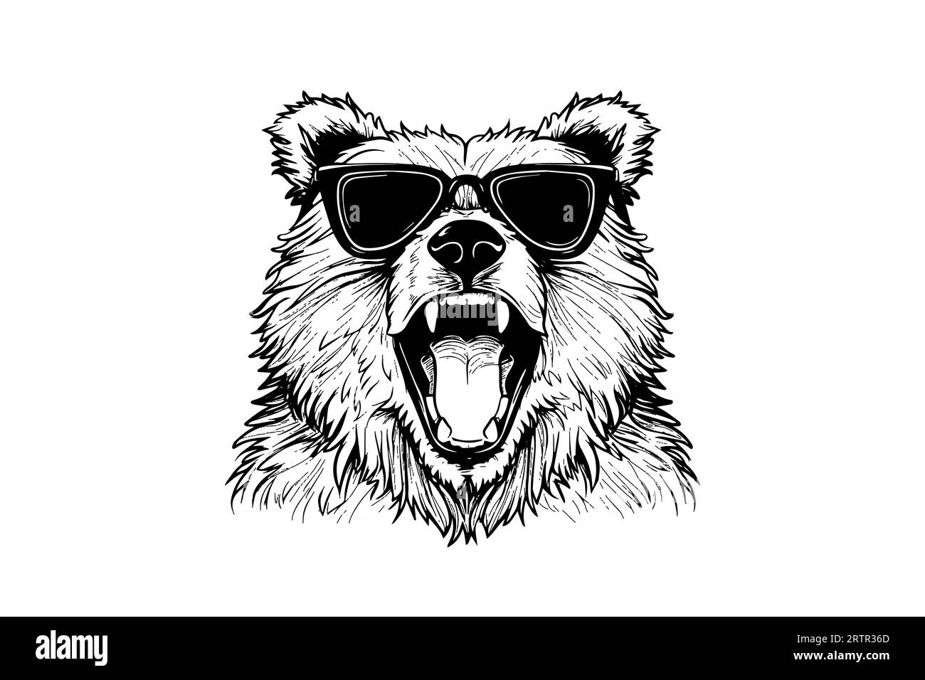 Tête d'ours dans les lunettes logotype illustration de style de gravure vectorielle. Illustration de Vecteur
