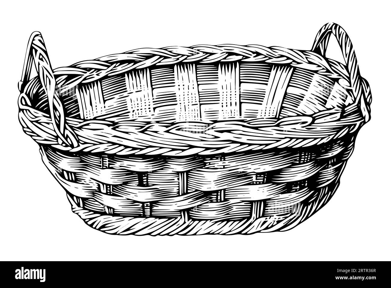 Croquis dessiné à la main du panier en osier. Illustration vectorielle de style gravé. Modèle pour vos travaux de conception. Illustration de Vecteur