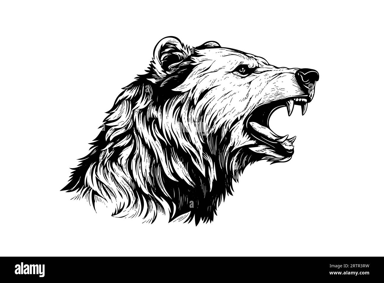 Illustration de style gravure vectorielle de logotype vue latérale de la tête d'ours. Illustration de Vecteur