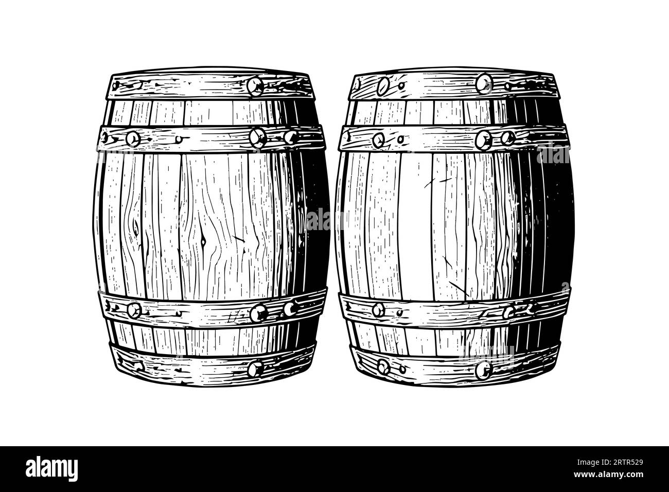 Tonneau en bois de chêne dessiné à la main dessin style gravure illustration vectorielle. Illustration de Vecteur