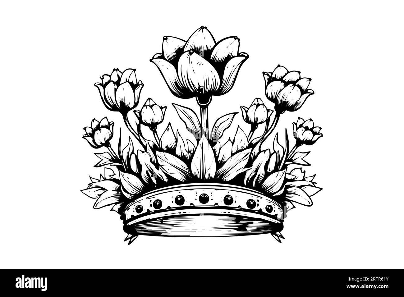 Croquis à l'encre de couronne de fleur dessiné à la main. Illustration vectorielle gravée vintage. Illustration de Vecteur