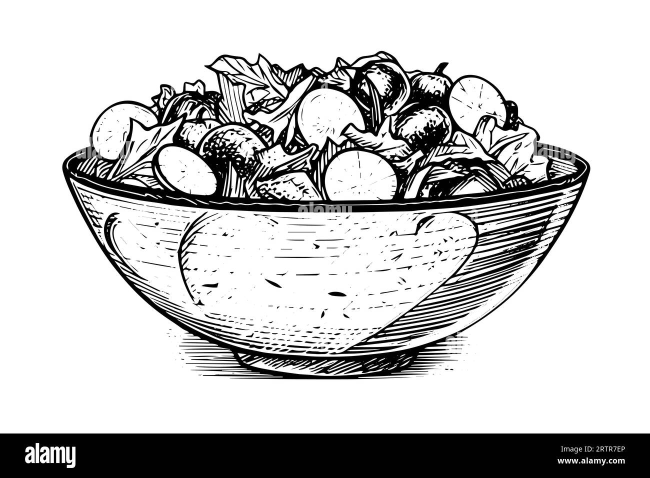 Bol légumes salade croquis à l'encre dessiné à la main. Illustration vectorielle de style de gravure. Illustration de Vecteur