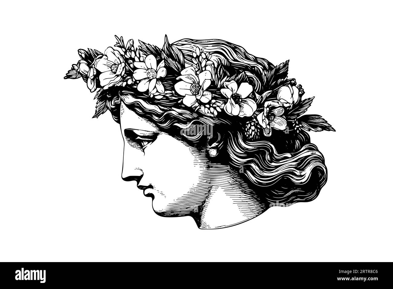 Tête de statue antique de sculpture grecque esquisse gravure style illustration vectorielle. Illustration de Vecteur