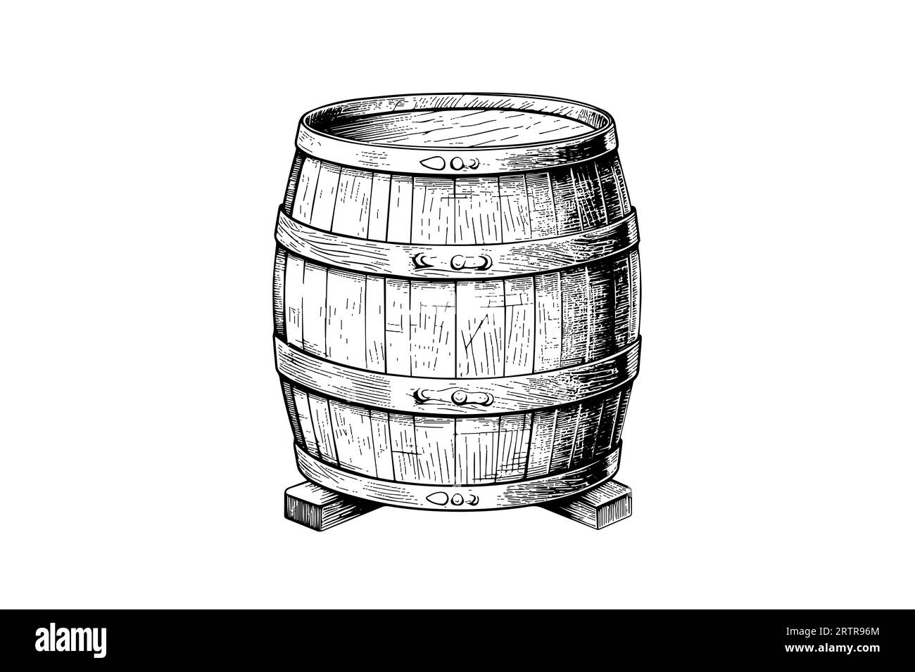 Tonneau en bois. Dessins dessinés à la main illustrations vectorielles de style gravure. Illustration de Vecteur