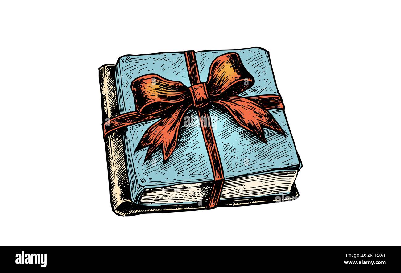 Croquis gravure cadeau de livre. Illustration vectorielle dessinée à la main. Image couleur. Illustration de Vecteur