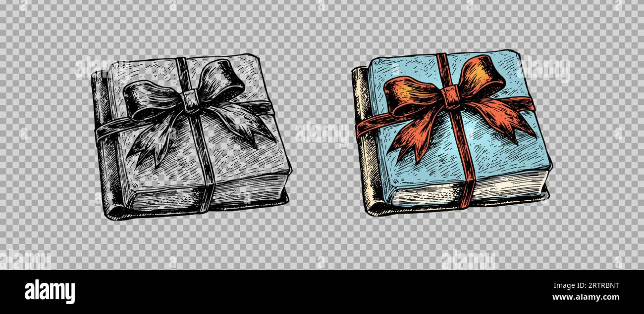 Croquis gravure cadeau d'ensemble de livre. Illustration vectorielle dessinée à la main. Illustration de Vecteur