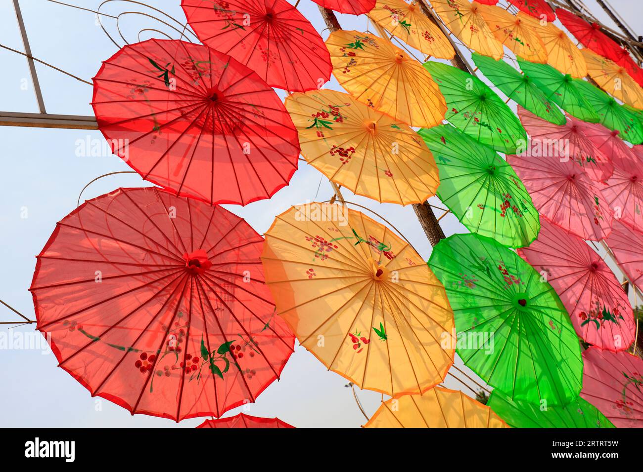 Paysage architectural de parapluie de papier d'huile de la Chine dans le parc Banque D'Images