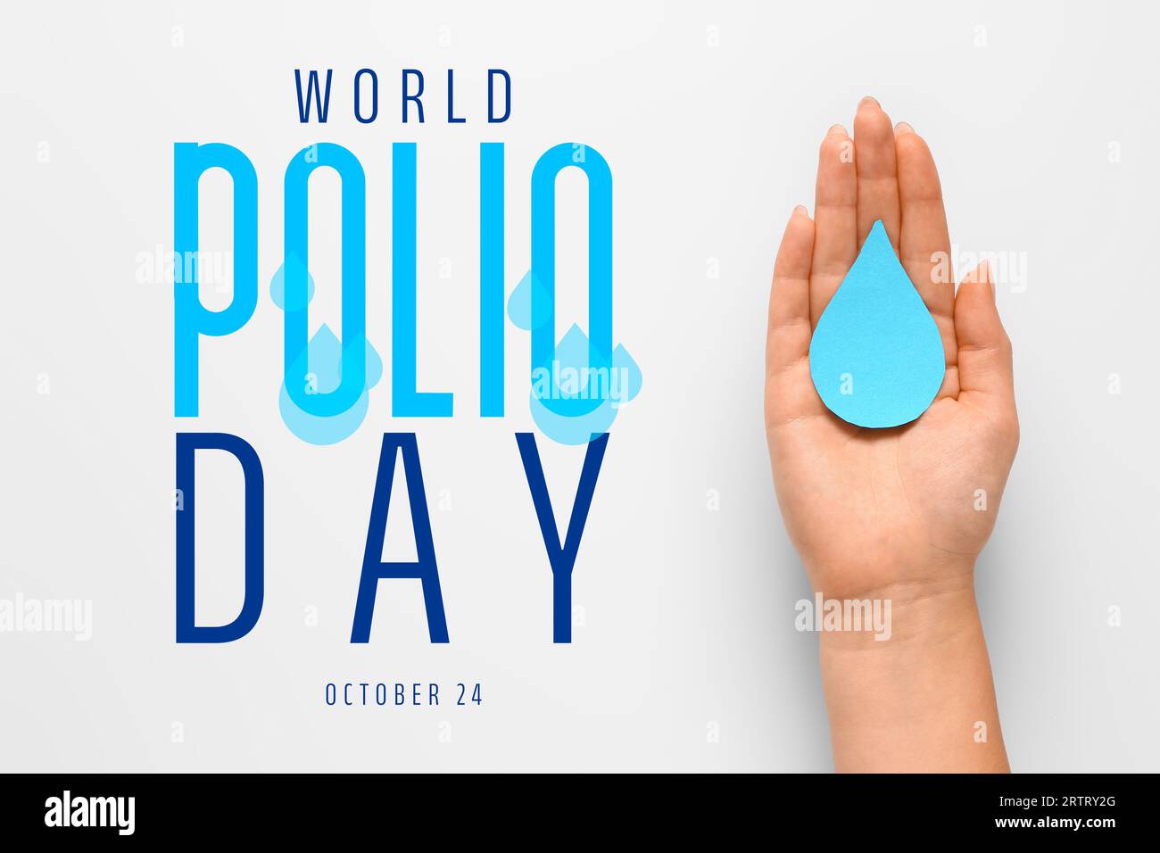 Bannière pour la Journée mondiale de la polio avec la main féminine tenant la goutte de papier Banque D'Images