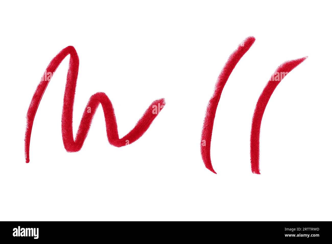 Trait rouge à lèvres isolé sur fond blanc. Trait de crayon à lèvres pour le design. Banque D'Images