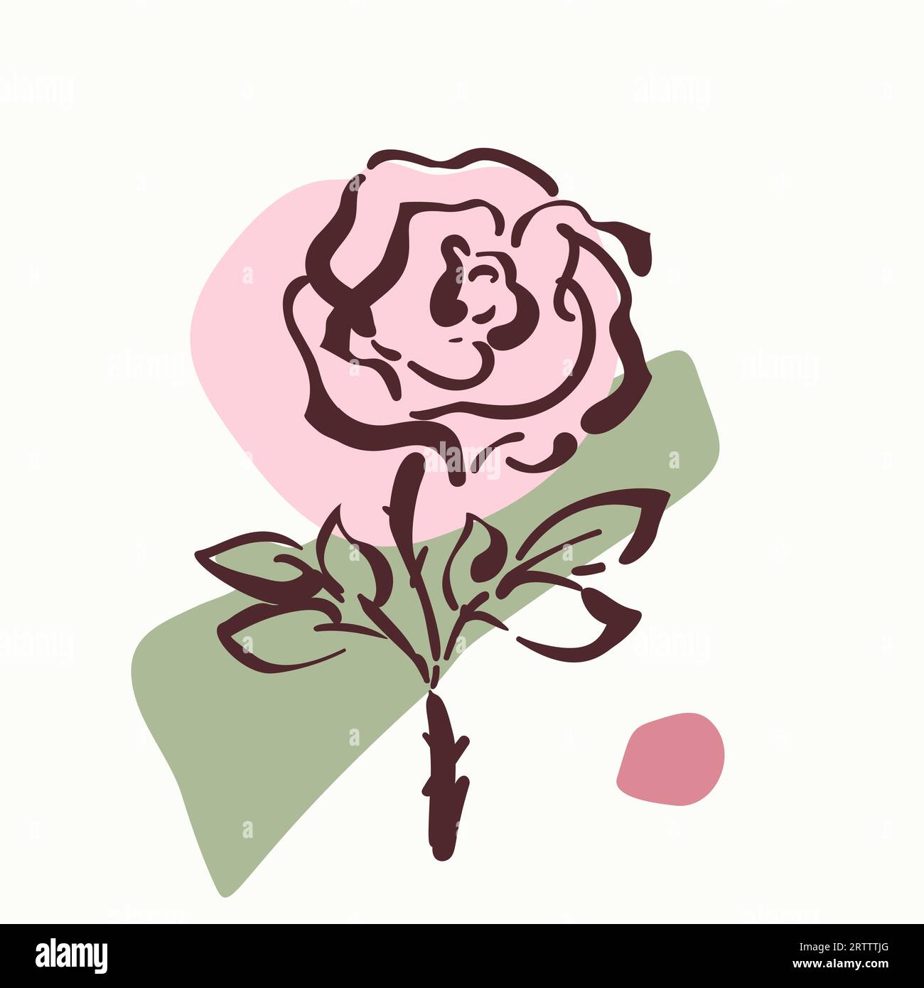 Esquisse numérique de fleur de rose sur des formes géométriques et organiques abstraites, illustration vectorielle dessinée à la main conception de carte florale noir et blanc Illustration de Vecteur